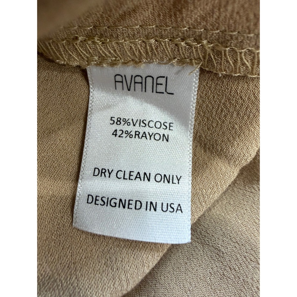 Avanel Couture Tan Satin Midi Dress Ruffle Neck Lace Up Bell Sleeve Small - Picture 9 of 9